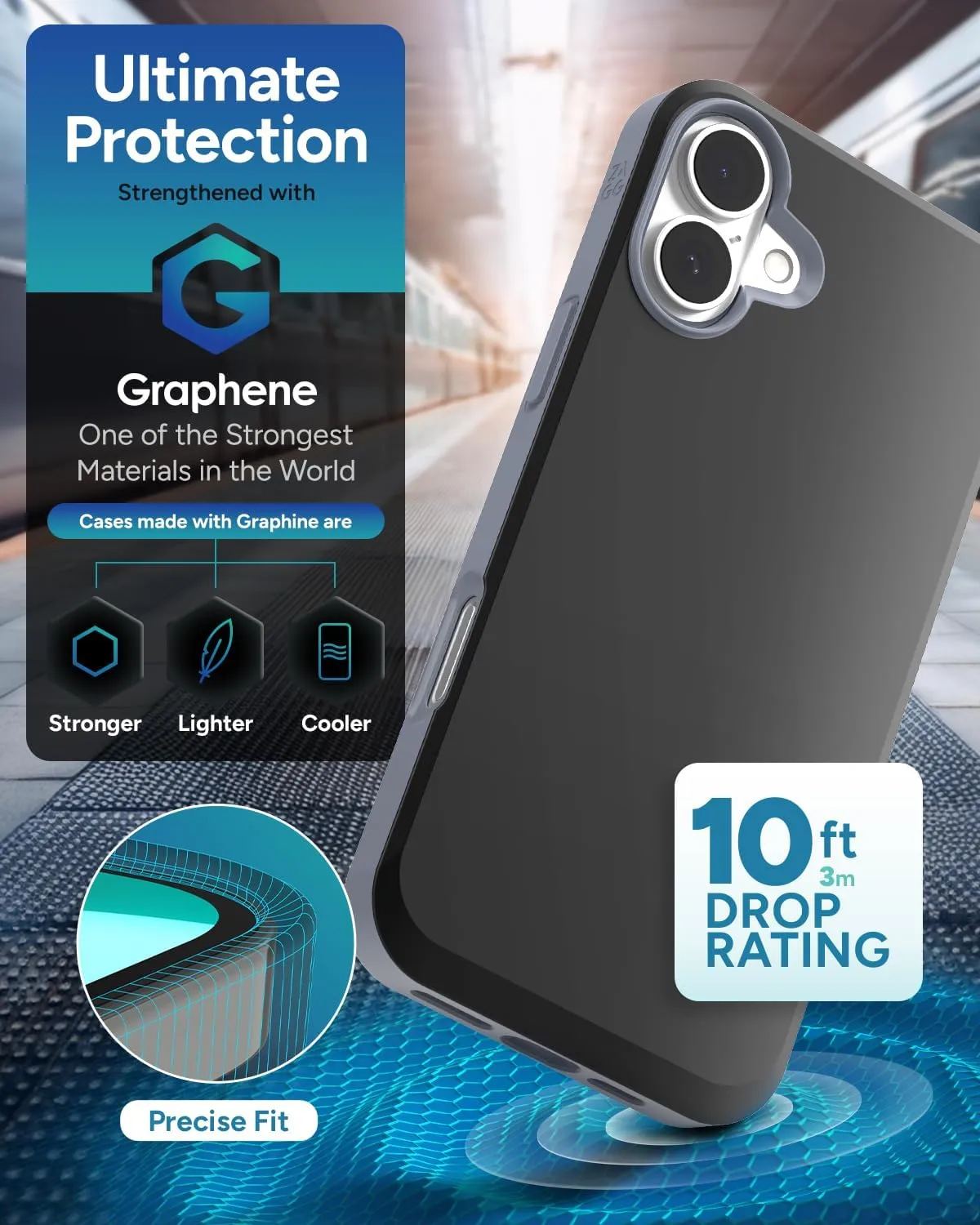 ZAGG SoHo Snap Case for iPhone 16 Plus - MagSafe Compatible, 10ft Drop Protection, Graphene-Infused, Wireless Charging, Eco-Friendly, Two-Tone Design, Black