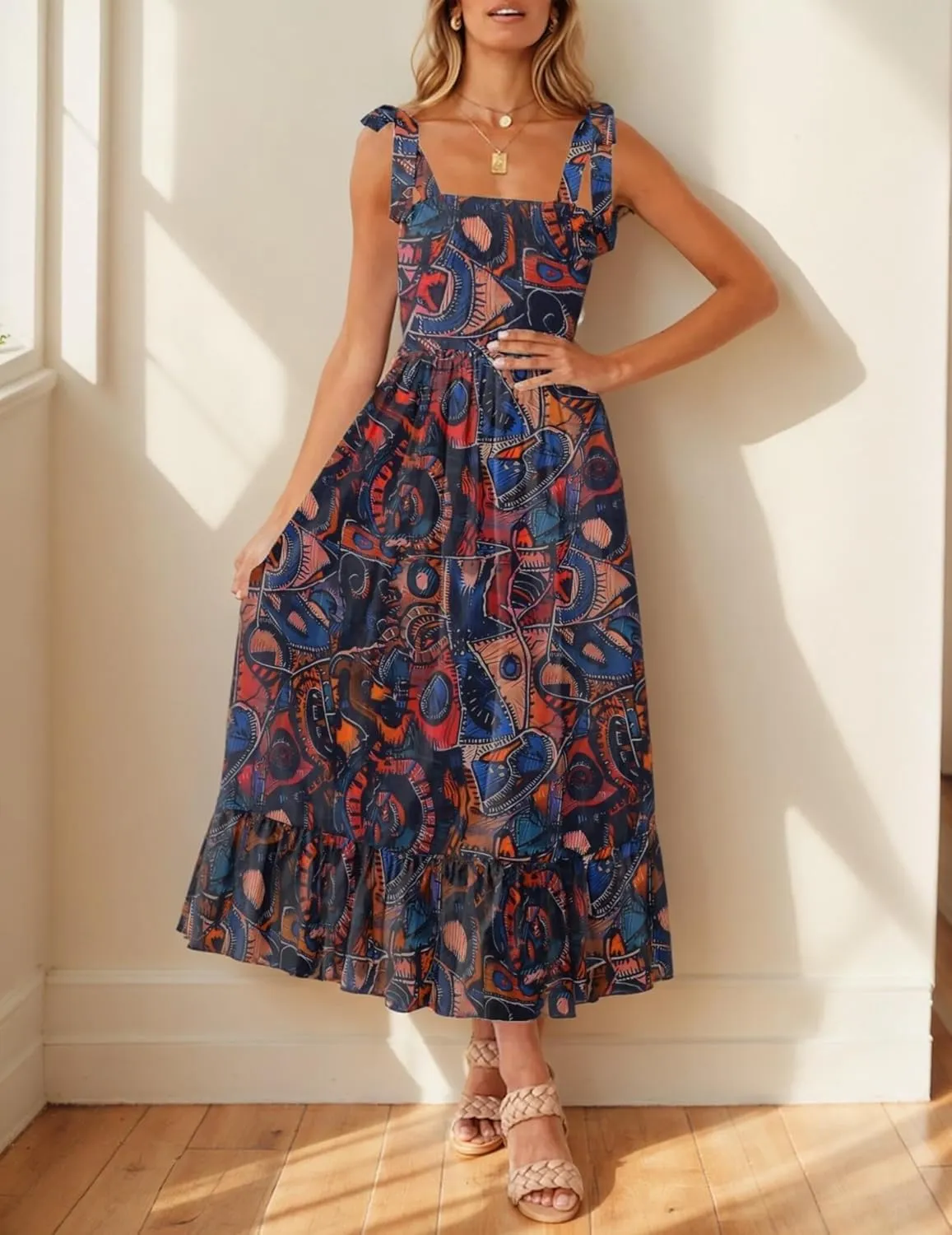 Zeagoo Women Summer Maxi Dress with Pockets 2025 Spaghetti Strap Sundress Casual Flowy Boho Dress Floral Tiered Beach Dress