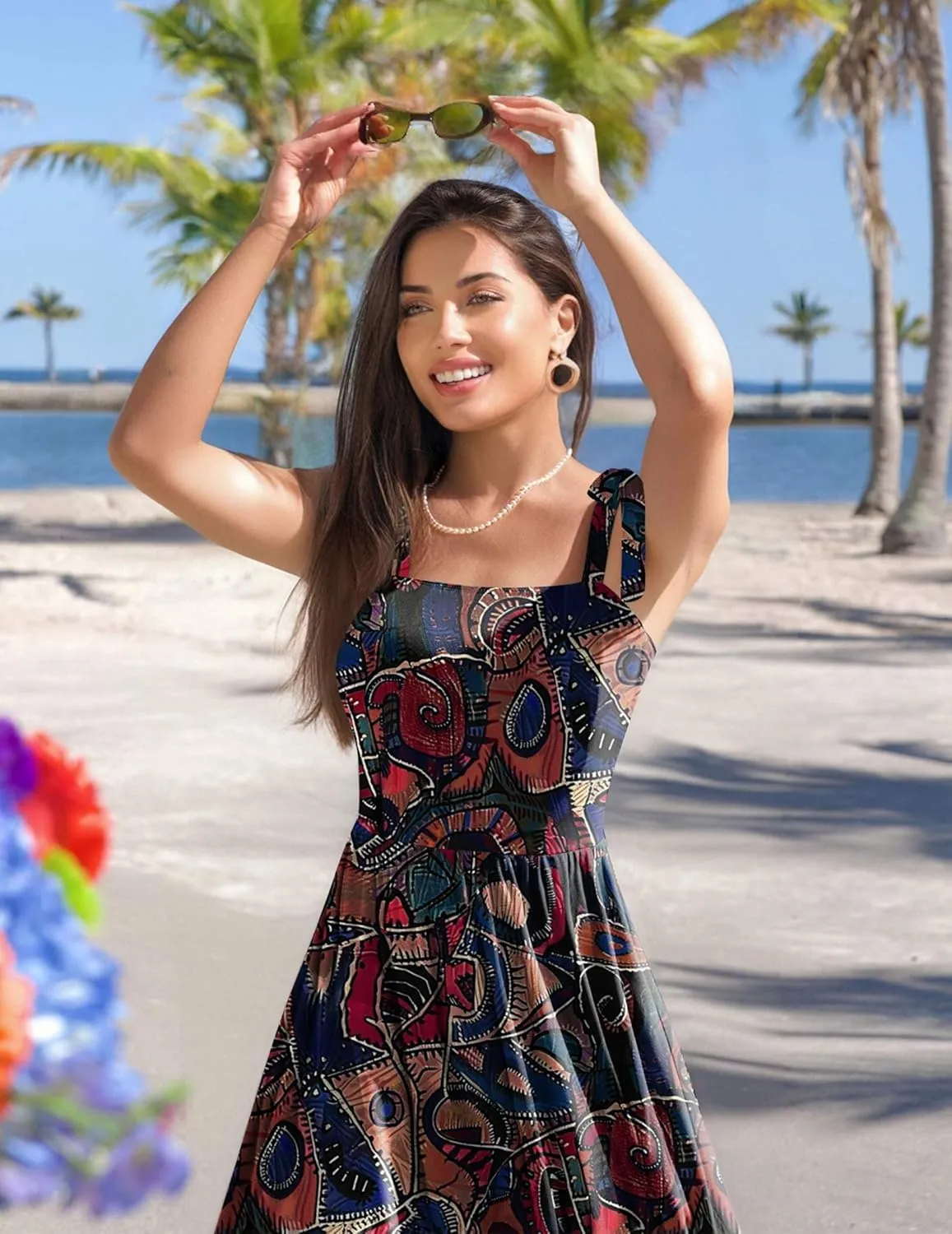 Zeagoo Women Summer Maxi Dress with Pockets 2025 Spaghetti Strap Sundress Casual Flowy Boho Dress Floral Tiered Beach Dress