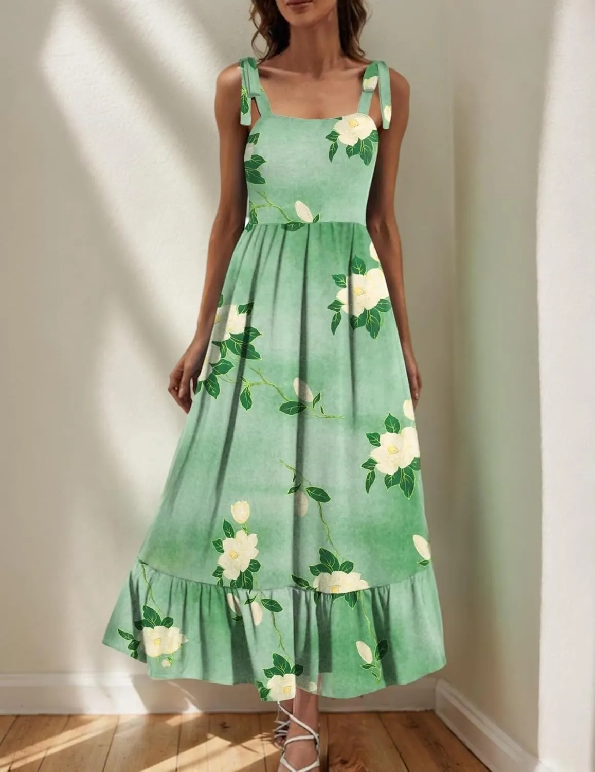 Zeagoo Women Summer Maxi Dress with Pockets 2025 Spaghetti Strap Sundress Casual Flowy Boho Dress Floral Tiered Beach Dress