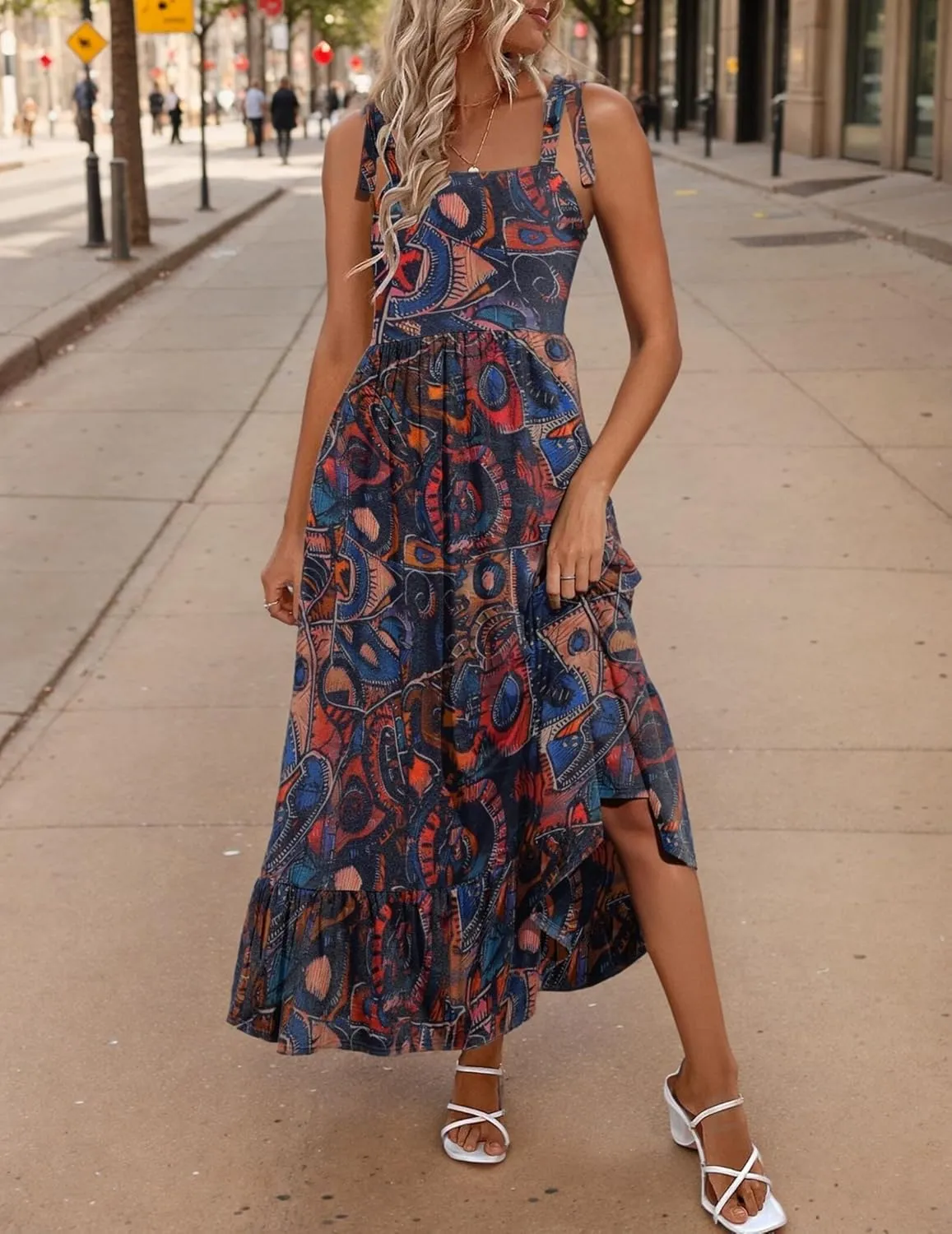 Zeagoo Women Summer Maxi Dress with Pockets 2025 Spaghetti Strap Sundress Casual Flowy Boho Dress Floral Tiered Beach Dress