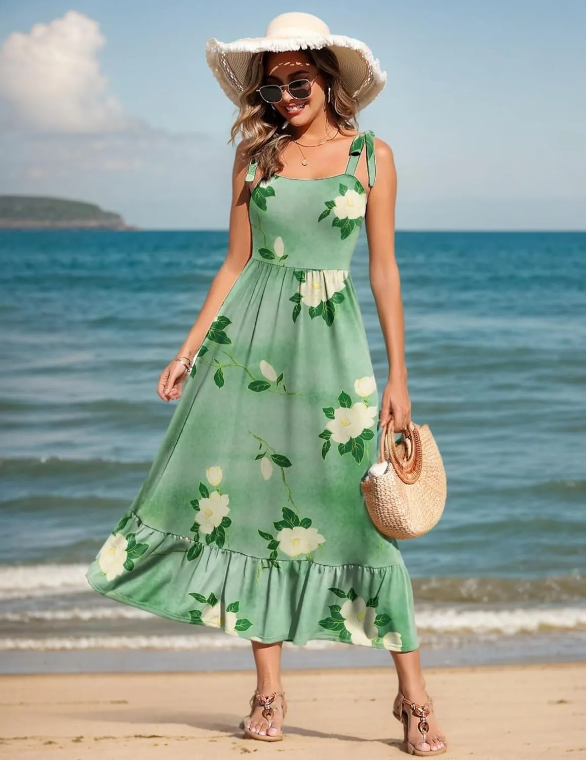 Zeagoo Women Summer Maxi Dress with Pockets 2025 Spaghetti Strap Sundress Casual Flowy Boho Dress Floral Tiered Beach Dress