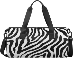 Zebra Print Sports Gym Bag for Women Men Animal Zebra Print Duffel Bag Lightweight Travel Duffle Bag Weekender Overnight Bag