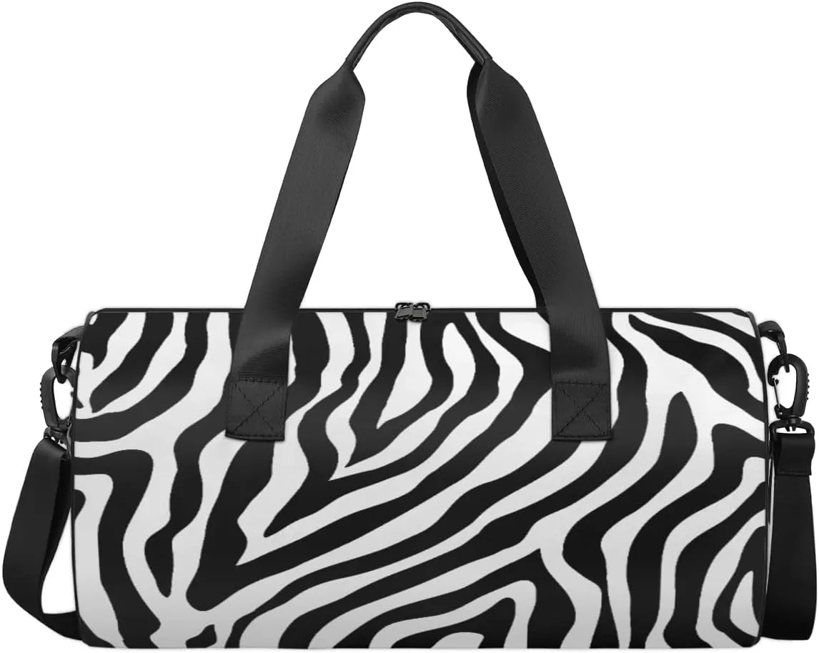 Zebra Print Sports Gym Bag for Women Men Animal Zebra Print Duffel Bag Lightweight Travel Duffle Bag Weekender Overnight Bag