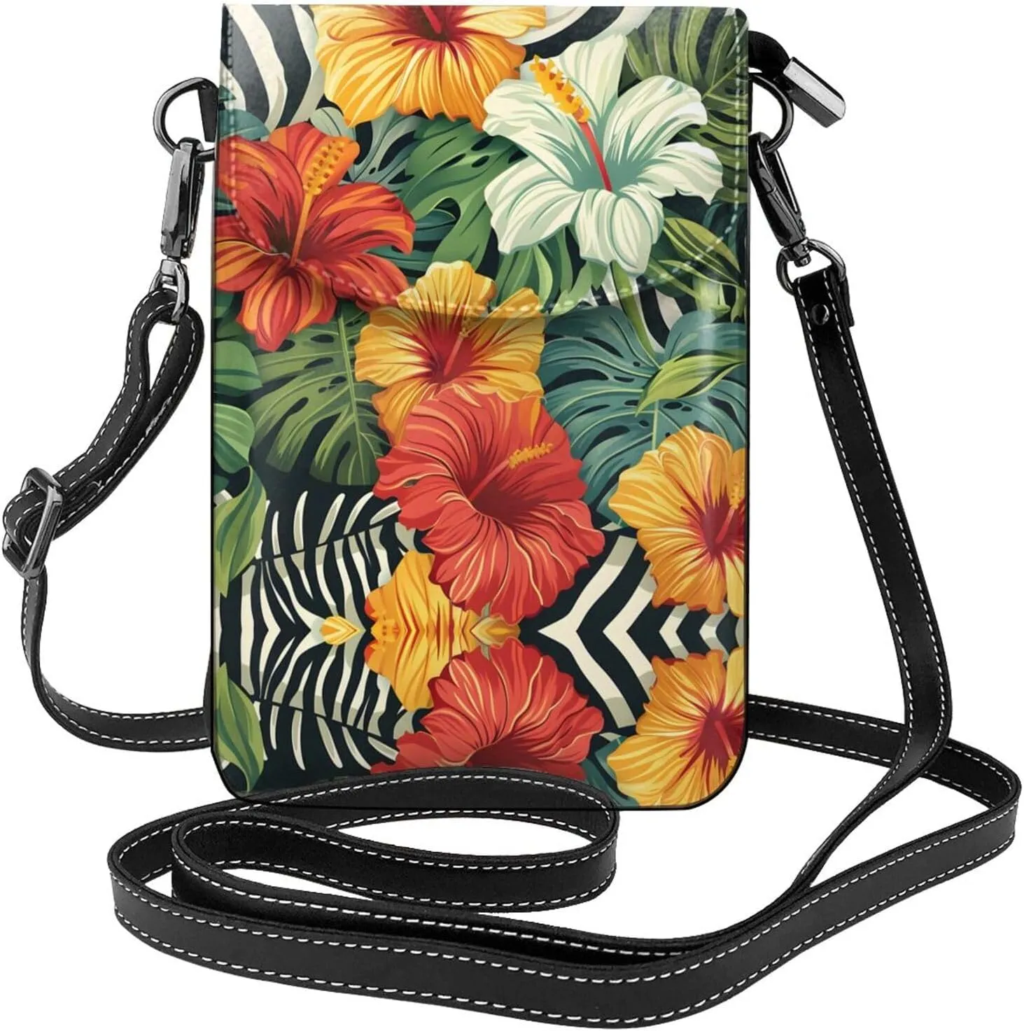 Zebra Tattoo Fuchsia Patterns Small Crossbody Bags for Women Travel Cell Phone Pouch PU Leather Cross Body Bag Adjustable Shoulder Strap Phone Purses Lightweight Wallet Purse with Credit Card Slots
