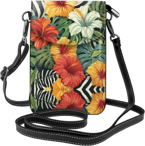 Zebra Tattoo Fuchsia Patterns Small Crossbody Bags for Women Travel Cell Phone Pouch PU Leather Cross Body Bag Adjustable Shoulder Strap Phone Purses Lightweight Wallet Purse with Credit Card Slots