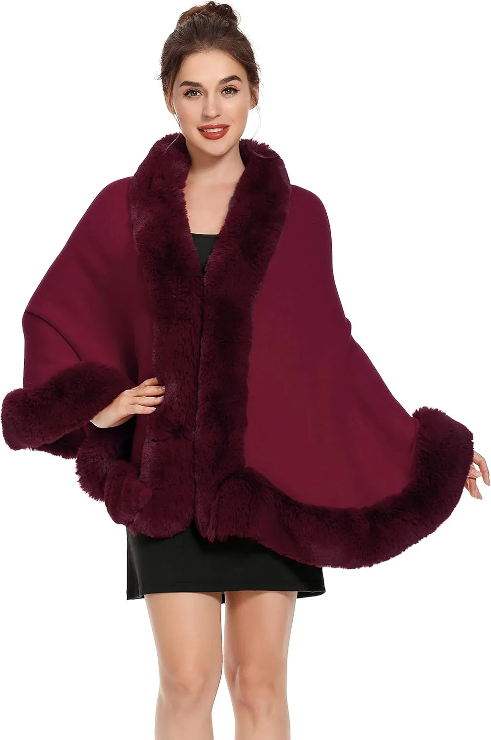 ZLYC Women Winter Faux Fur Shawl Stole Warm Wrap Cape