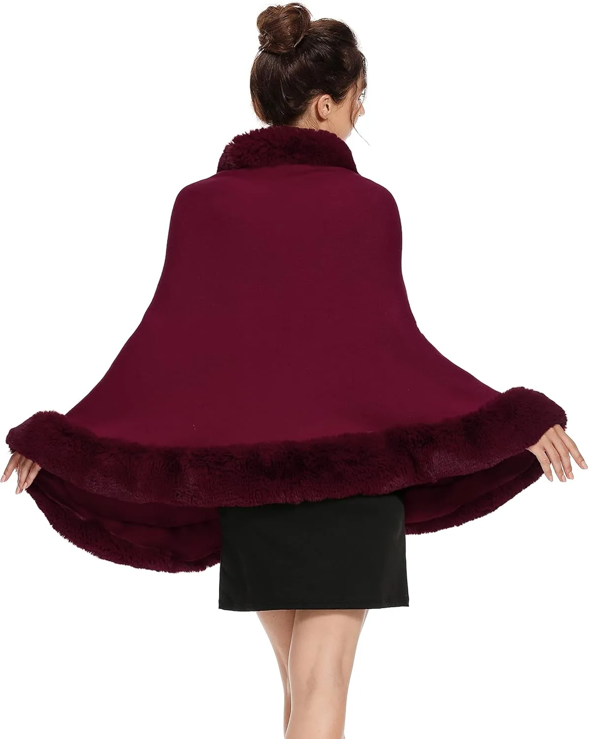 ZLYC Women Winter Faux Fur Shawl Stole Warm Wrap Cape