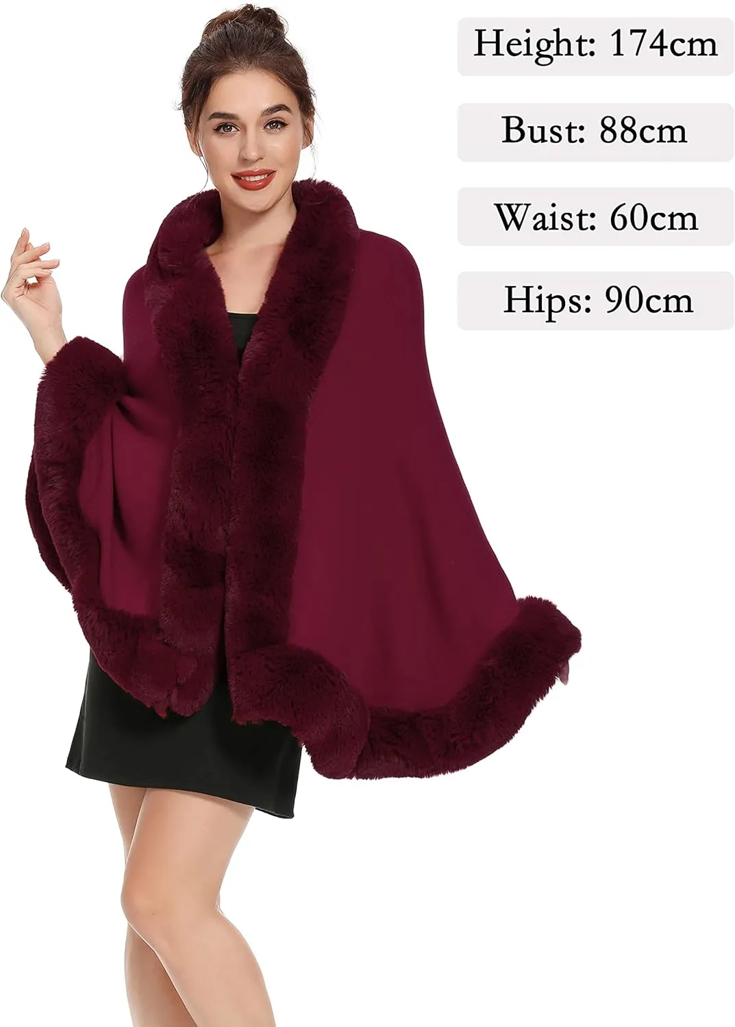 ZLYC Women Winter Faux Fur Shawl Stole Warm Wrap Cape