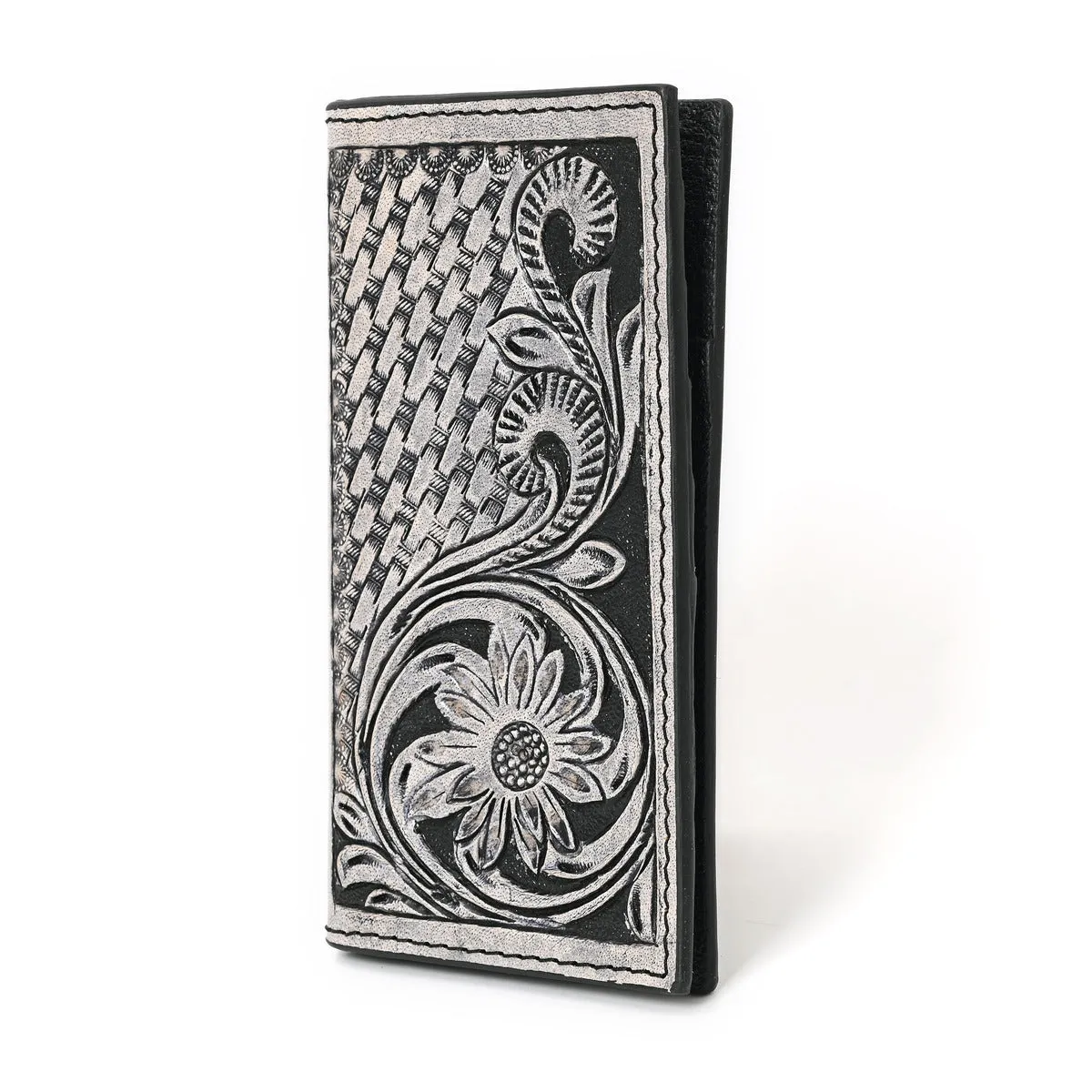 Zuki Hand Carved Black Checkbook Cover
