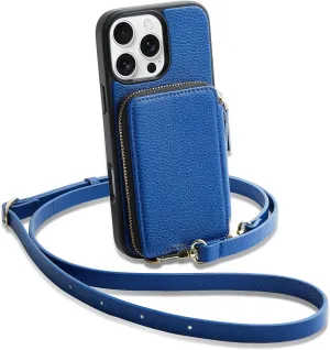 ZVE for iPhone 16 Pro Max Case Wallet, RFID Blocking Protective Handbag Flip Cover Crossbody Leather Case with Card Holder for iPhone 16 Pro Max 6.9" Navy Blue