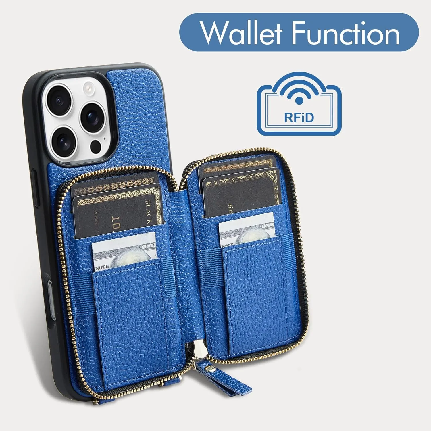 ZVE for iPhone 16 Pro Max Case Wallet, RFID Blocking Protective Handbag Flip Cover Crossbody Leather Case with Card Holder for iPhone 16 Pro Max 6.9" Navy Blue