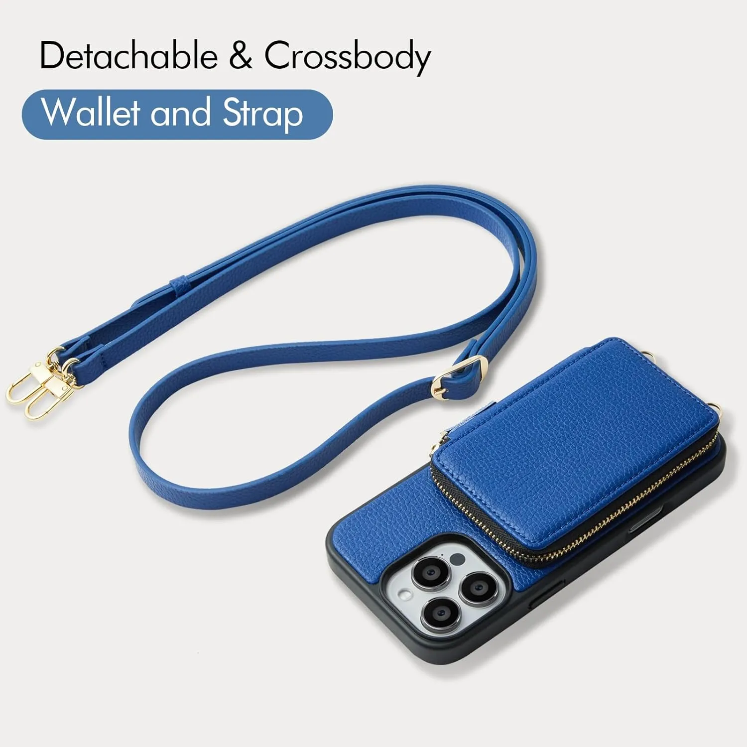 ZVE for iPhone 16 Pro Max Case Wallet, RFID Blocking Protective Handbag Flip Cover Crossbody Leather Case with Card Holder for iPhone 16 Pro Max 6.9" Navy Blue