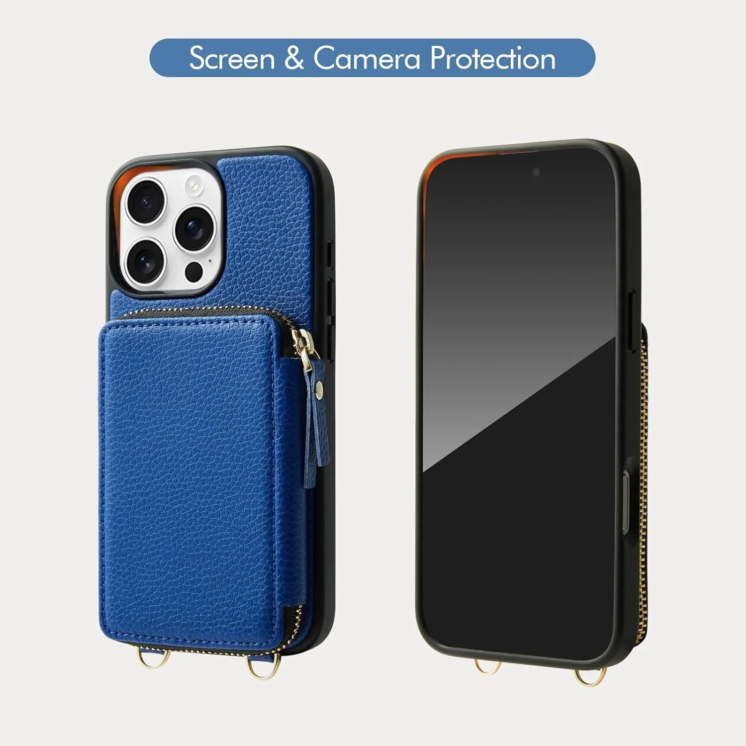 ZVE for iPhone 16 Pro Max Case Wallet, RFID Blocking Protective Handbag Flip Cover Crossbody Leather Case with Card Holder for iPhone 16 Pro Max 6.9" Navy Blue